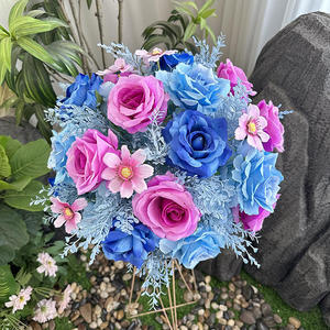 Arreglo de Flores Artificiales Romántico y Soñador, Rosas Azules y Moradas, Centro de Mesa Floral de Seda, Decoración para Bodas - Product Image 5