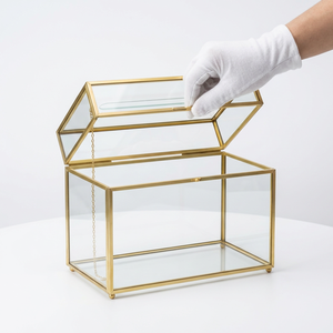 Boîte à vœux de luxe en verre avec cadre en laiton pour la décoration de table de mariage - Product Image 2