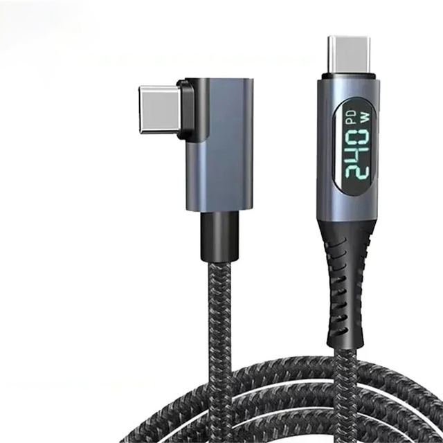 Elbow USB4 Type-C Cable PD3.1 240W Blazing-Fast Charging LED Display Transfer Camera Compatible PVC Material