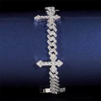 Bracelet chaîne cubaine personnalisé en argent sterling 6 mm avec croix en moissanite, plaqué or, style punk unisexe