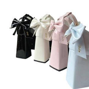 Cream Patent Leather Platform Heels <b>With</b> <b>Bow</b> And Buckle Strap Closed Toe Height Increasing <b>Shoes</b> - Product Image 5