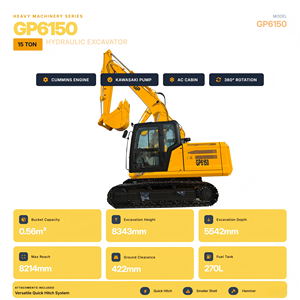 Excavadora de cadenas de 15 toneladas, cazo de 0.56m³, radio de excavación de 8.2m, 360° °   Rotación, Enganche Rápido Hidráulico. - Product Image 2