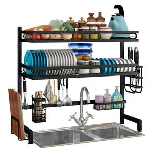 60-90 cm 3 Tier Dish Drainer Rack Stainless Steel Over The Sink Dish Rack