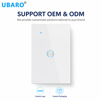 Interrupteur mural intelligent WiFi UBARO avec écran tactile, compatible Tuya Smart Life, panneau en verre, prise en charge OEM ODM, personnalisation du logo et de l'emballage