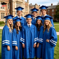 Toge de graduation bleu roi pour adulte, nouveau design, avec rayures blanches sur les manches