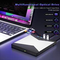 Drive CD/DVD Eksternal 7 in 1 Ultra-Slim Burner dengan 4 Port USB 2 Slot Kartu TF/SD Drive Optik untuk Laptop Desktop Mac Windows