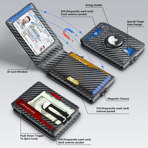 Men's Carbon Fiber <b>Card</b> <b>Holder</b> With Airtag Slot RFID Blocking <b>Wallet</b> Black Vertical Flip Design <b>For</b> Everyday Use - Product Image 4
