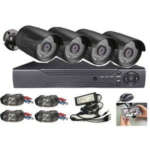 Kit de système de sécurité CCTV 4 canaux H.264 avec vision nocturne, étanche, détection de mouvement, ensemble de caméras de surveillance avec carte Micro SD - Product Image 1