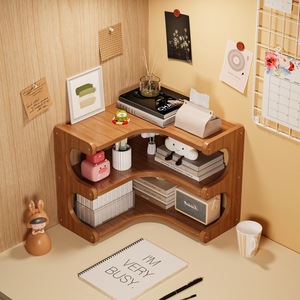 Corner Desktop <b>Shelf</b> 3 Tier Wood Storage <b>Rack</b> Multipurpose Wall Mounted Organizer for Home Office Desk Organization - Product Image 1