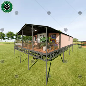 Casa contenedor prefabricada expandible de color rosa pastel, tipo L, villa modular para campamentos al aire libre y alojamiento de vacaciones de corta duración. - Product Image 3