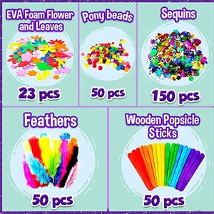 Kit de 1000 pièces pour loisirs créatifs DIY, fournitures d'art faites à la main pour cadeaux d'enfants, en plastique, feutrine colorée, pompons, plumes, boutons pour l'artisanat - Product Image 6