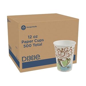 12oz Paper Coffee <b>Cups</b> with Coffee <b>Cup</b> Swirls and Beans Design <b>Disposable</b> Single Wall Hot Drink 500 Count - Product Image 3