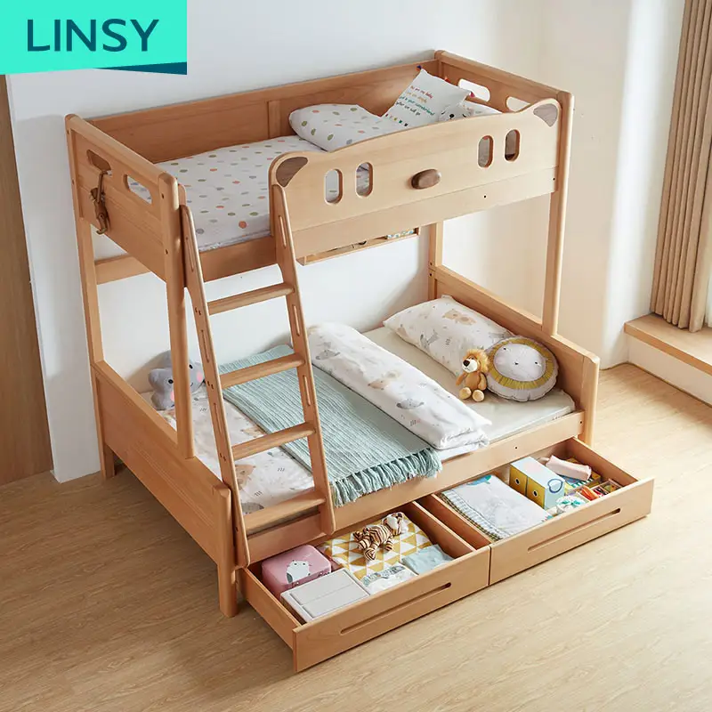 Linsy American Modern Wooden Kids Bed Room Furniture Children Bunk Beds For Boys LS165A8
