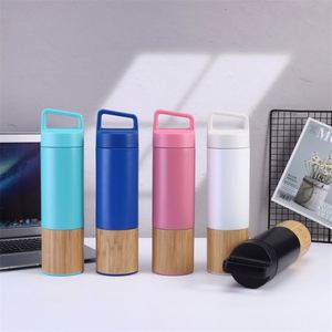 Termo de Acero Inoxidable de Doble Pared con Aislamiento, Diseño Recto, con Asa, para Agua y Café, Botella de Agua de Bambú con Asa, Ideal para Regalo - Product Image 3