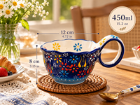Soupière en céramique avec poignée, bol à sauce floral, plat de service de 450 ml pour sauce, crème et dressing