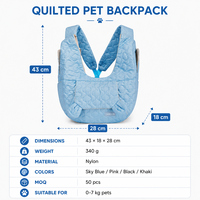 Sac à dos matelassé pour animaux de compagnie, sac en nylon à points ondulés, poche avant, 4 couleurs, léger 340g pour petits chiens et chats