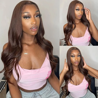 Perruques brésiliennes en cheveux humains ondulés brun chocolat avec dentelle frontale HD 13x4 # Perruque 4 couleurs pour femmes