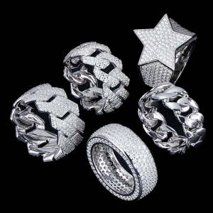 Bulk Wholesale Custom Hip Hop Crushed Iced 925 Sterling <b>Silver</b> White Gold Plated Cluster Cuban Moissanite <b>Ring</b> <b>Men</b> - Product Image 1