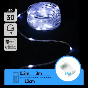 Ghirlanda di luci LED a batteria 3AA (PVC e rame), bianco freddo, ideale per decorazioni interne ed esterne. - Product Image 3