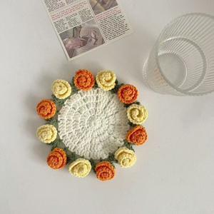 Sous-verres DIY en forme de bouquet de roses, mini sous-verres fleuris tricotés à la main, sous-verres créatifs en crochet, cadeau pour la fête des mères - Product Image 6