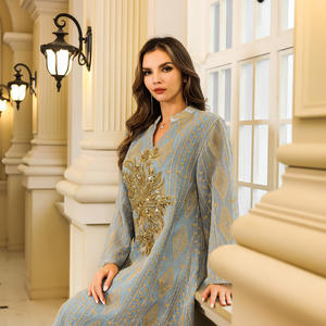 Elegante XXL mujer verano lentejuelas poliéster transpirable tobillo longitud Abaya <span class=keywords><strong>Bata</strong></span> para Eid Ramadán moda musulmana Dubai - Product Image 3