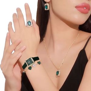 Women's 5Pcs Quartz Watch Earrings Ring Bracelet Jewelry Set <b>Gift</b> With Box - Product Image 1