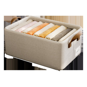 Breathable Cotton Linen <strong>Beige</strong> Grey Color Washable Basket Folding <strong>Storage</strong> <strong>Box</strong> With Two Handles for Clothes Finishing - Product Image 5