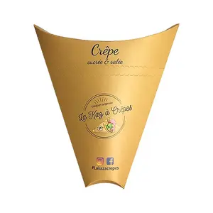 Custom Food Grade Biodegradable Triangle Egg Waffle Packaging Takeout Takeaway Pizza Cone Crepe Packaging Box Crepes Holder