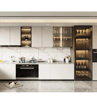 Ensemble d'armoires de cuisine modulaires personnalisées, armoires modernes en MDF laqué PVC avec comptoir en marbre, prêtes à assembler, service de dessin rapide