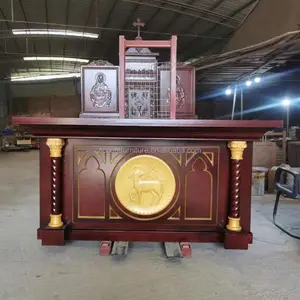 עיצוב ריהוט כנסייה מעץ מלא מעמד שולחן מזבח תפילה מודרני מחזיק פמוט מזבח עץ