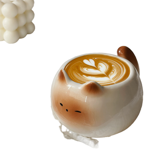 แก้วพอร์ซเลนรูปแมวการ์ตูน YBC - แก้วกาแฟ/น้ำ/นมสำหรับกลับไปโรงเรียน ดีไซน์น่ารัก ใช้กับไมโครเวฟและเครื่องล้างจานได้ - Product Image 2