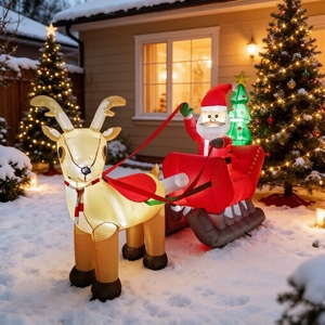 Decoración Navideña Inflable de Santa Claus y Reno en Trineo de 8 Pies de Largo, Decoración Inflable para Jardín para Fiestas de Invierno al Aire Libre - Product Image 5