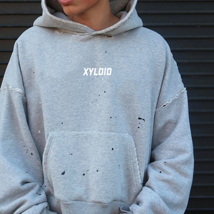 Distressed Splashed Ink Cotton 500 Gsm <b>600gsm</b> Unisex Cropped Oversized Hoodies Custom Heavyweight <b>Hoodie</b> Manufacturer Wholesale - Product Image 2