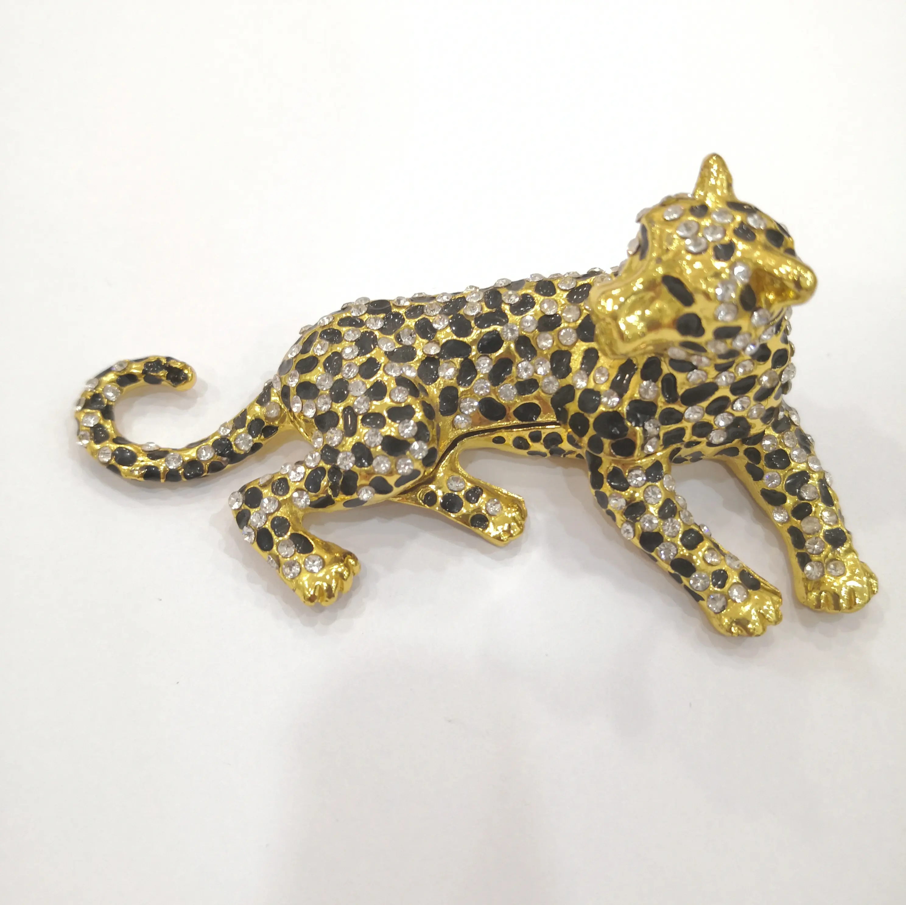 Luxe Hoge Kwaliteit Crystal Trinket Animal Leopard Zinklegering Trinket Sieraden Doos