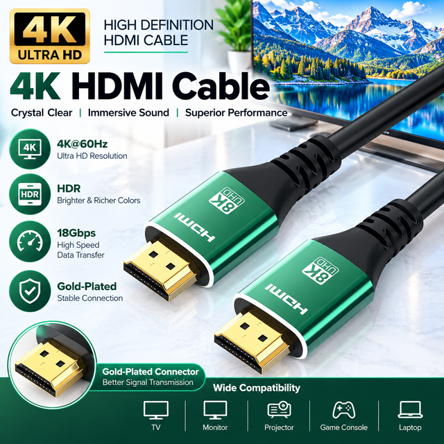 HDMI 2.1 Cable 48Gbps Support 8K 60Hz 4K 120Hz HDR 3D Male to Male HDMI Audio Video Cord for HD TV Laptop PS5 PS4 Hardware