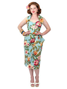 Vestido Bolero y Lápiz con Estampado Floral, Estilo Vintage Años <span class=keywords><strong>50</strong></span>, Cuello Halter, Sin Mangas, para Mujer - Product Image 5