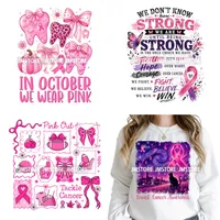 Adesivi DTF Termoadesivi Lavabili con Citazioni di Speranza sul Cancro al Seno e Nastro Floreale Rosa, Pronti per la Stampa su Abbigliamento
