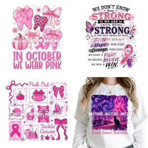 Adesivi DTF Termoadesivi Lavabili con Citazioni di Speranza sul Cancro al Seno e Nastro Floreale Rosa, Pronti per la Stampa su Abbigliamento - Product Image 1