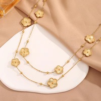 Joyería de Acero Inoxidable al por Mayor, Collar de la Suerte de Trébol de Cuatro Hojas a la Moda, Collar de Oro de 18K de Doble Cara con Cinco Hojas