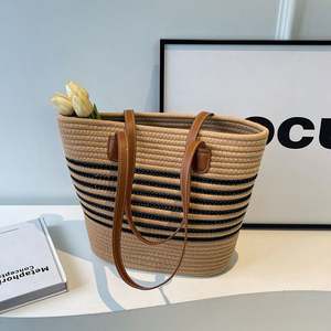 Sac en paille naturel pour femmes, nouvelle vente chaude, été, voyage, vente en gros, poignée et poche zippée, sac de plage tendance - Product Image 3