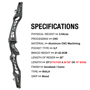 Topoint Archery Recurve Bow Riser <span class=keywords><strong>UNISON</strong></span> 25In CNC aluminio 6061 T6 tiro con arco Riser todas las extremidades de arco recurvo ILF RH y LH - Product Image 4