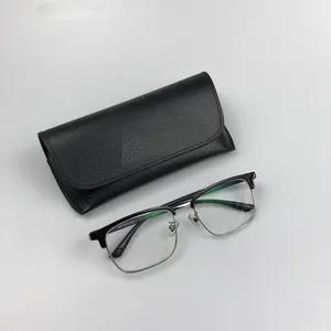 사용자 정의 로고 럭셔리 인기 블랙 접이식 안경 상자 PU 가죽 선글라스 포장 재고 안경 케이스 및 가방