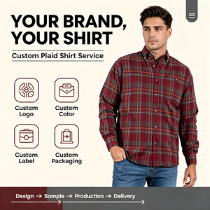 Camicia Vintage da <span class=keywords><strong>Uomo</strong></span> Personalizzata, Casual, in Cotone Antipiega, Oversize, a Quadri, con Bottoni, Maniche Lunghe e Tasca - Product Image 1