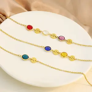 Cá Nhân Thép Không Gỉ Đồ Trang Sức Tùy Chỉnh 1-7 Ban Đầu Vòng Cổ Với Birthstone Charms Nhỏ Mạ Vàng Dây Chuyền