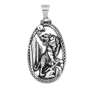 Pendentif en acier inoxydable sterling pour femme, collier avec pendentif tigre, peinture de paysage chinoiserie - Product Image 1