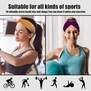 Bandeau de sport élastique pour femme, anti-transpiration, large, antidérapant, pour yoga, course, gym, fitness, couleur unie ou tie-dye - Product Image 3