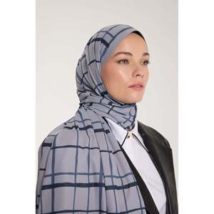 Pure Tone <b>Scarf</b> - Square Pattern - <b>Silver</b> - Navy Blue - Square Pattern - <b>Silver</b> - Navy Blue - Product Image 1