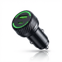 Chargeur de voiture 38W PD double port QC3.0, chargeur rapide pour voiture avec texture en fibre de carbone et lumière LED, universel 12-24V, chargeur de téléphone pour voiture