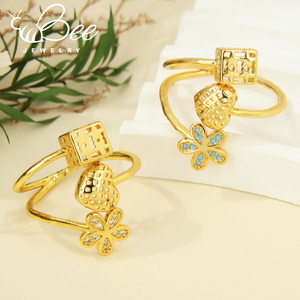 Anillos de cóctel con diseño floral de estilo árabe, chapados en oro de 21k, con circonitas coloridas, elegantes, vintage y ajustables para chicas. - Product Image 5