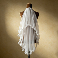Voile de mariée rose nude doux, appliqué, à deux couches, avec ourlet à volants en ligne de pêche, pour mariage, enregistrement de mariage et voyage